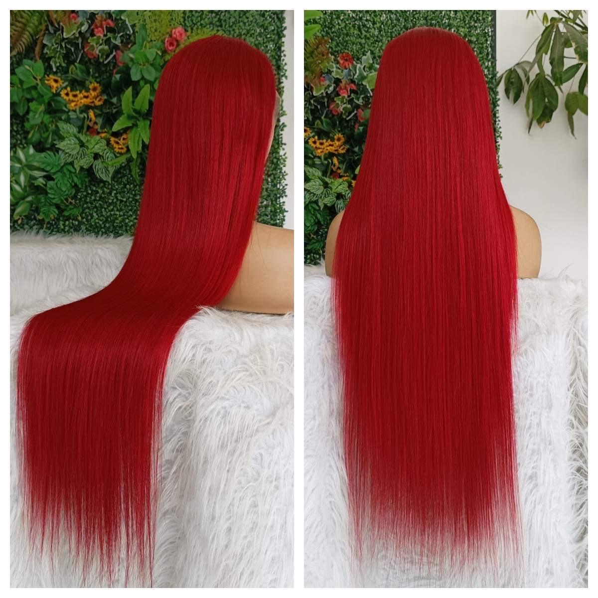 Red straight hair lace frontal 13×4 200 density 100% human hair