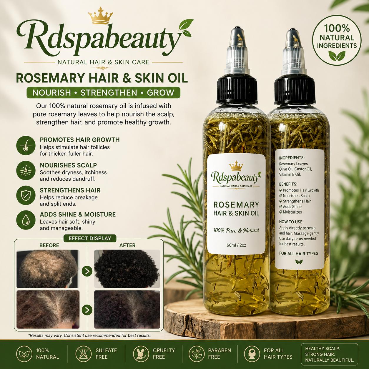 Rdspabeauty  2 pcs hair growth oil 2oz