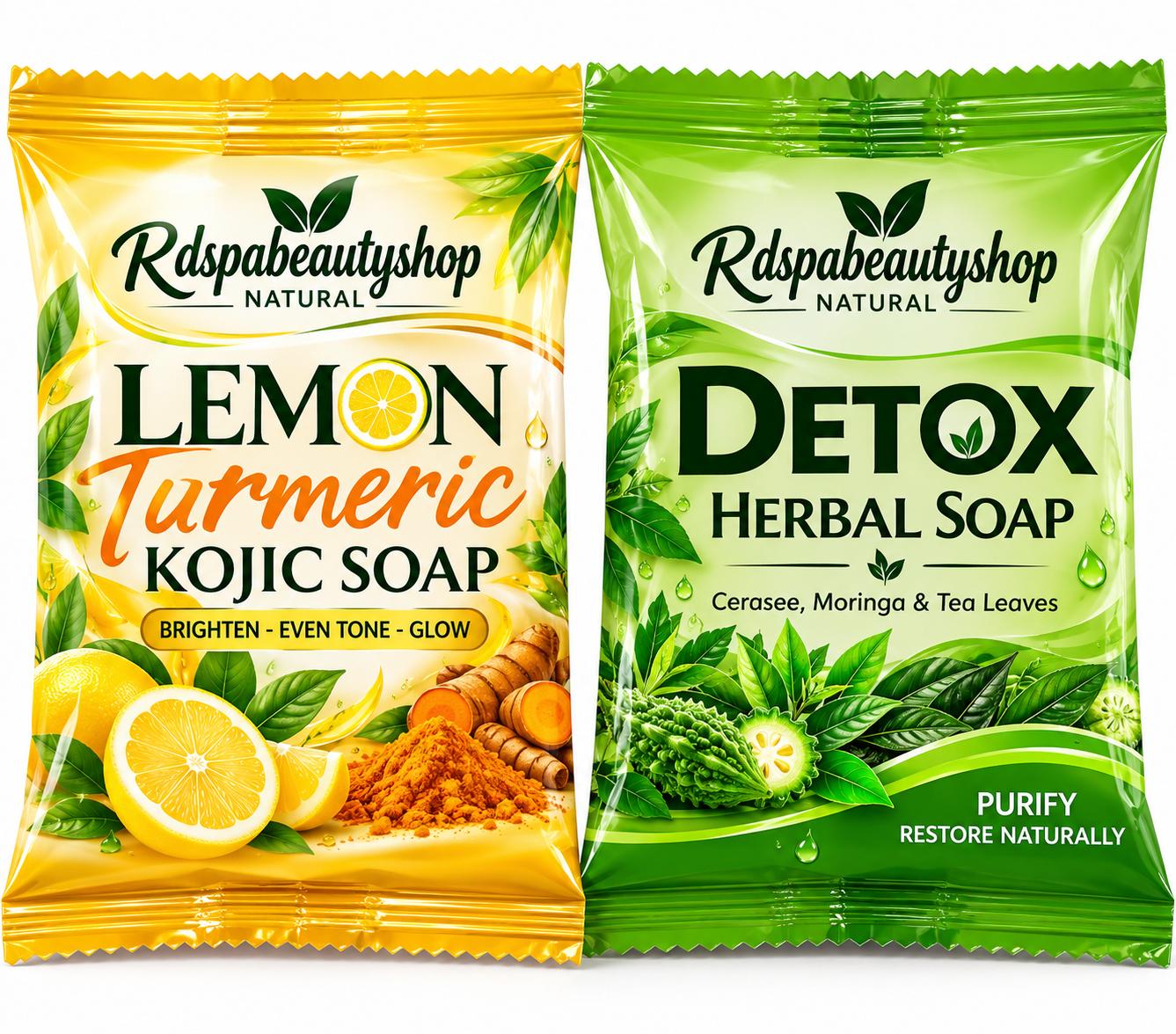 Lemon Turmeric Glow kojic soap&amp; Detox hetbal soap 2 pcs