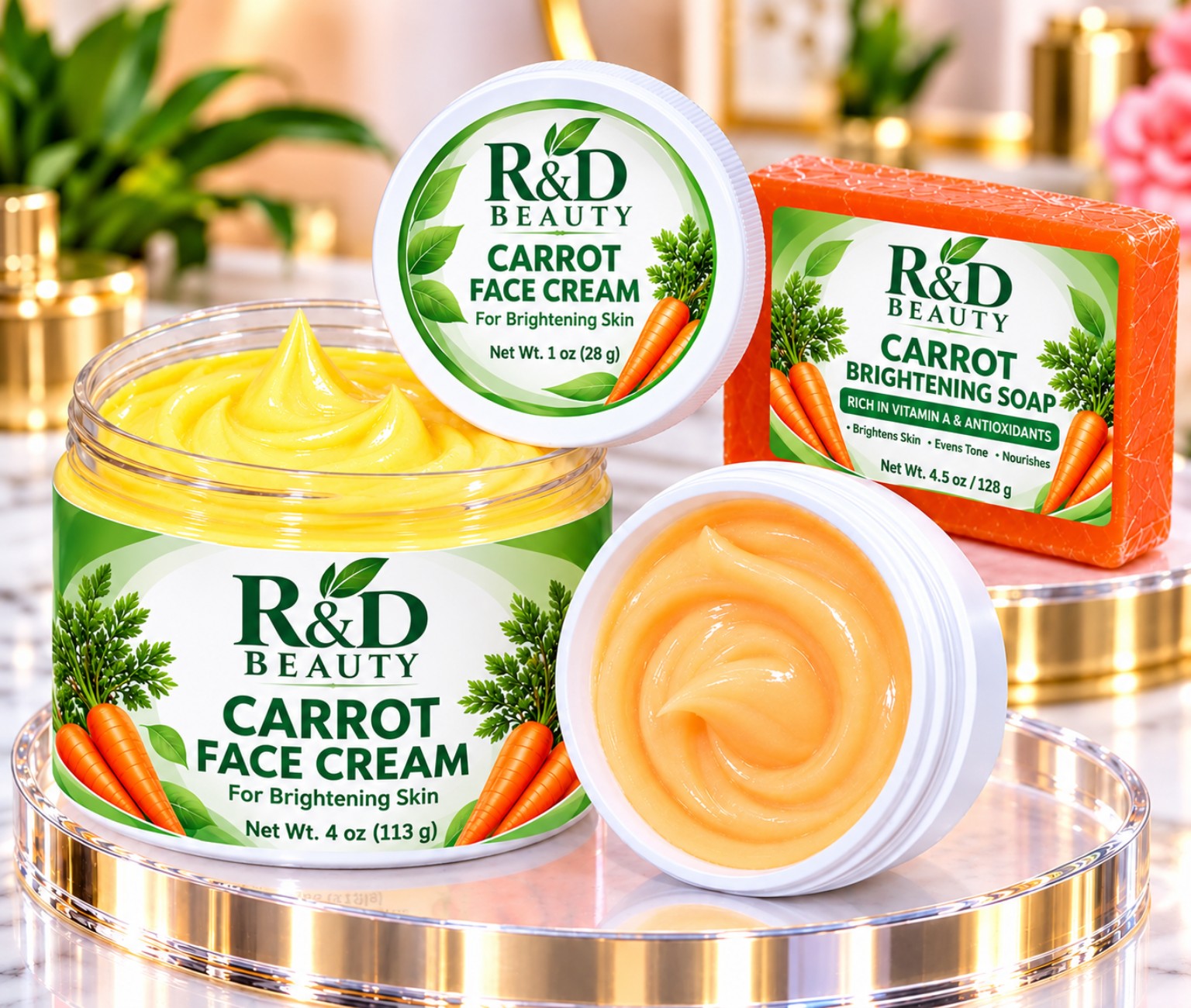 Rdspabeauty  carrot face sets 4 oz face cream 4.5 oz  soap