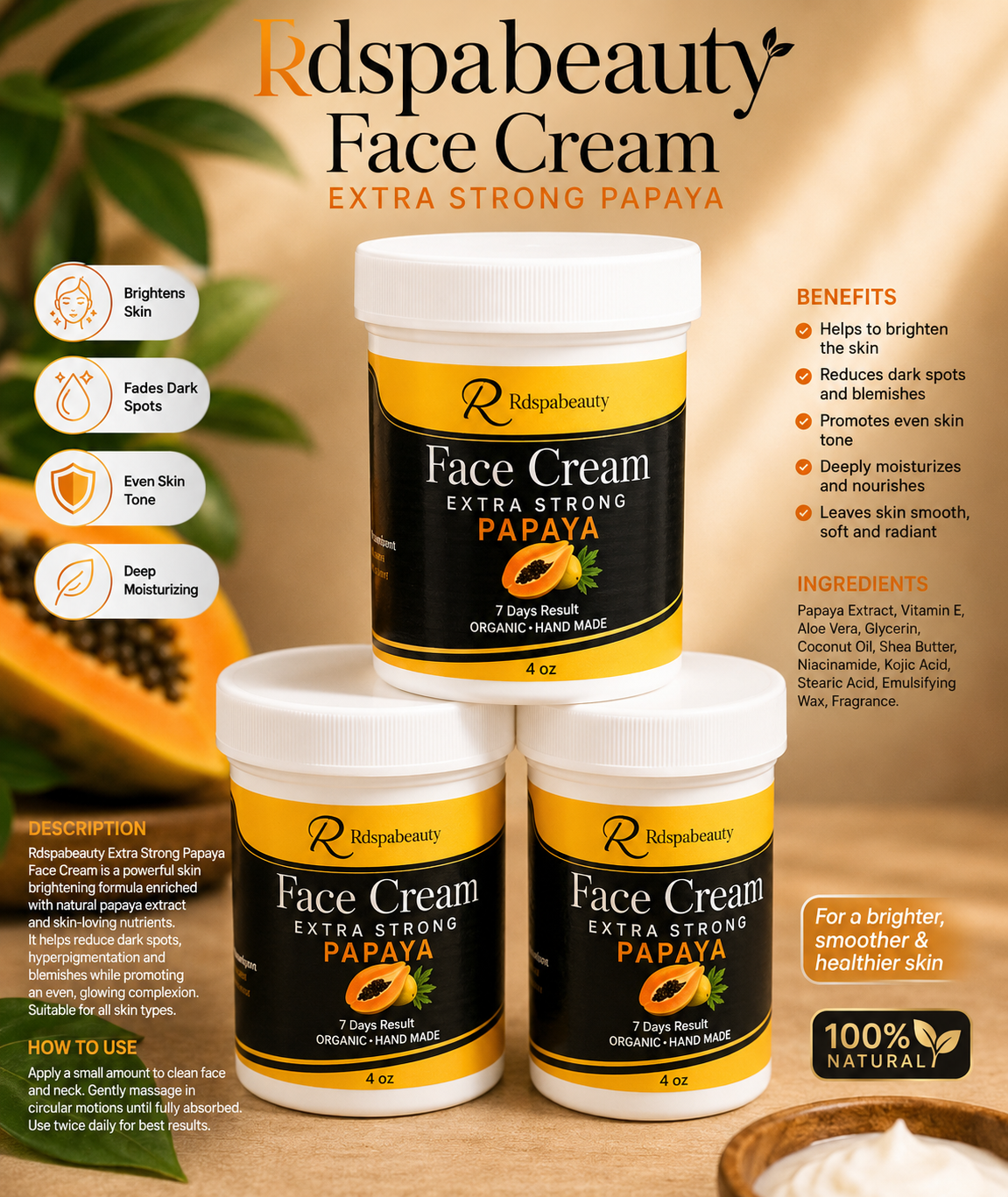Rdspabeauty 3 pcs papaya face cream / soft Glowy skin perfect result